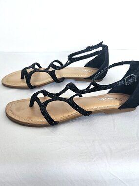 Gianni Bini | Beaded Thong Sandals | Black Sparkle | Size 6